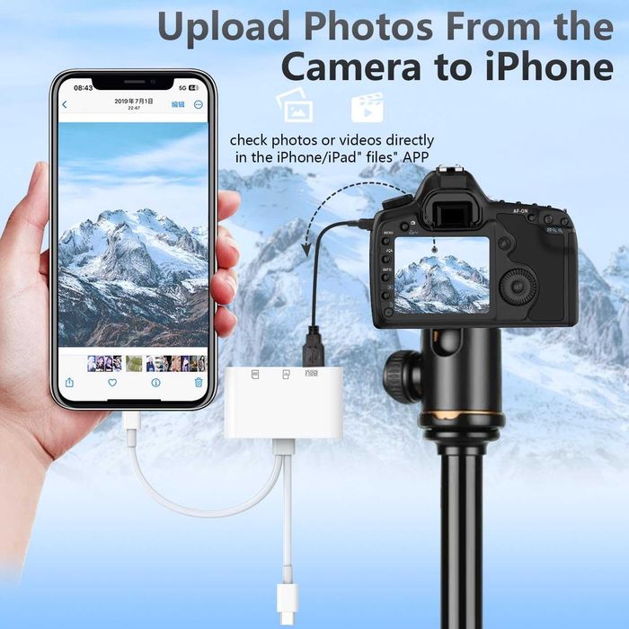 Adapter kart SD 3 w 2 do iPhone'a iPada, złącze Lightning+USB C