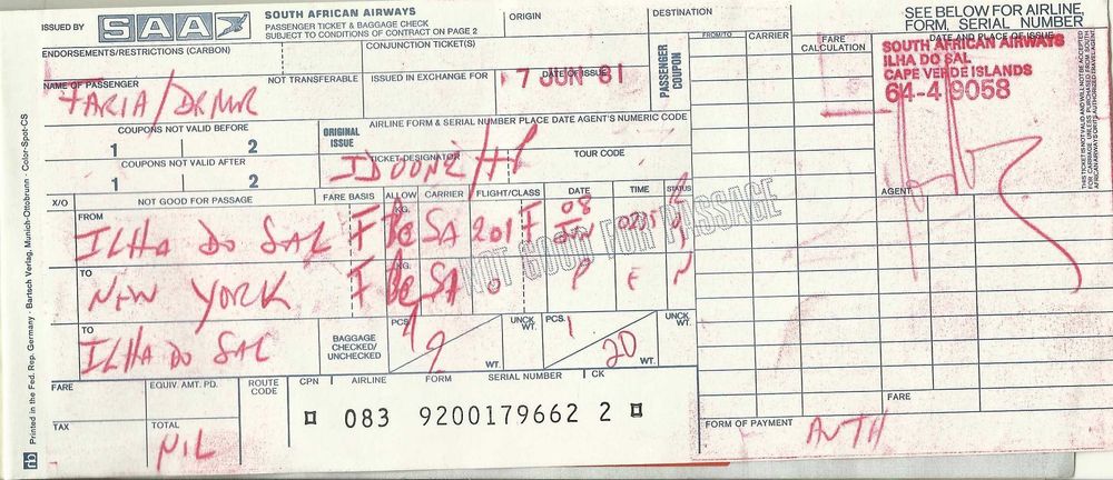 Aviação Comercial - SAA - SOUTH AFRICAN AIRWAYS - Bilhete Antigo 1981