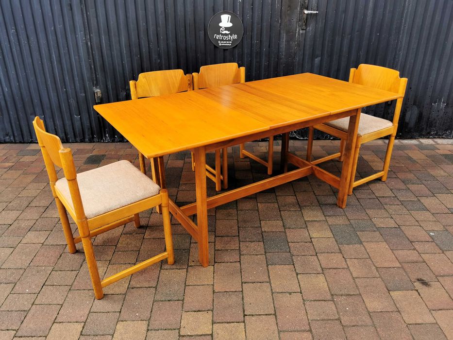 Stół + 6x krzesło- styl skandynawski, Czechosłowacja '70 Design, PRL