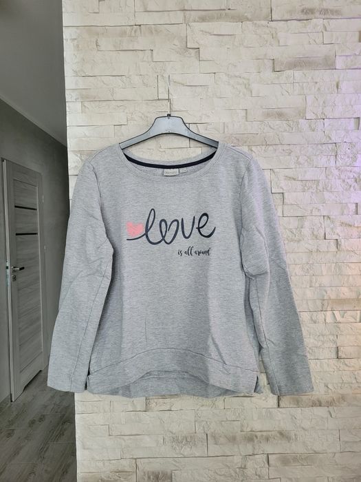 Nowa szara ocieplana bluza Love bez kaptura Blue Motion M bawełna