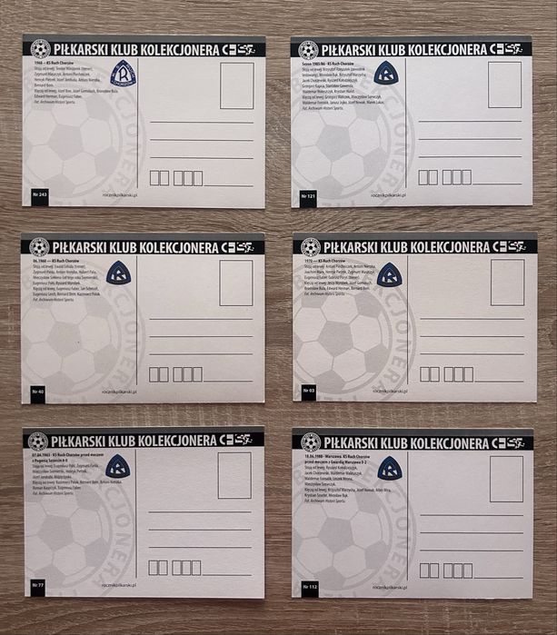 Ruch  Chorzów  pocztówki kolekcjonerskie piłka nożna