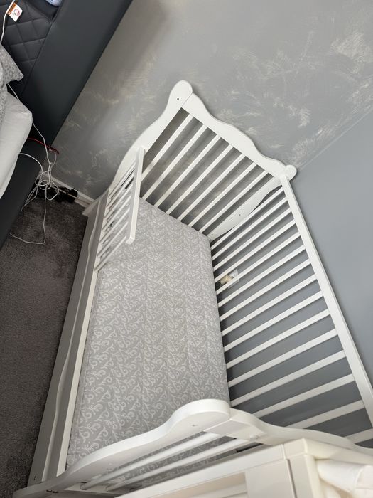Łóżeczko dziecięce 120×60 z szufladą + materac +komplet pościeli