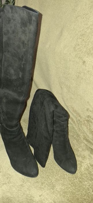 Жіночі  ботфорди натуральна замша та кожані