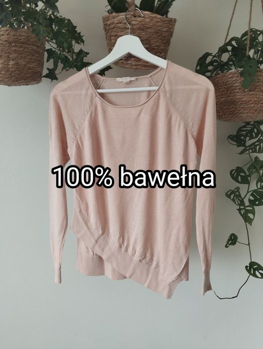 Bluzka dzianinowa, cienki sweter, basic, pudrowa, bawełna r.S Esprit