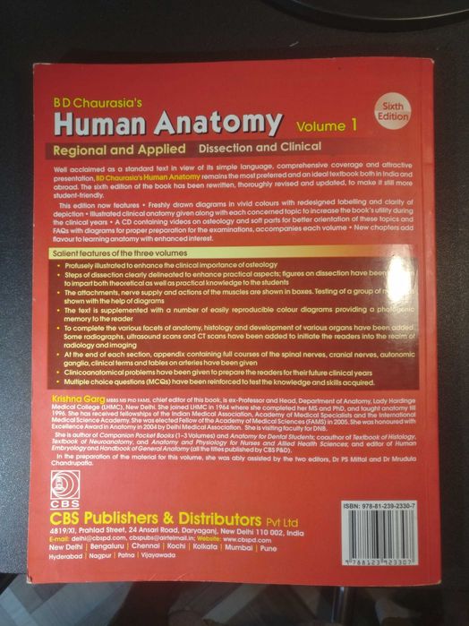 Human Anatomy 6 edition Volume 1 - Upper Limb,  Thorax B D Chaurasia