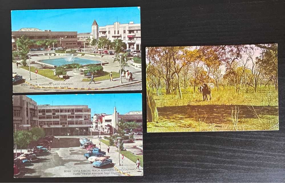 Lote 3 Postais Antigos Moçambique - Beira Praça Gago Coutinho e Gorongosa (1963)
