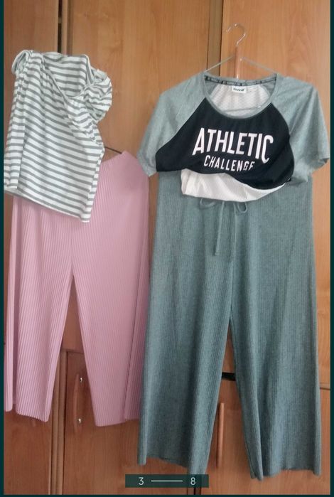 Okazja Zestaw 4 sztuki wygodne szerokie spodnie na lato +2 bluzki roz