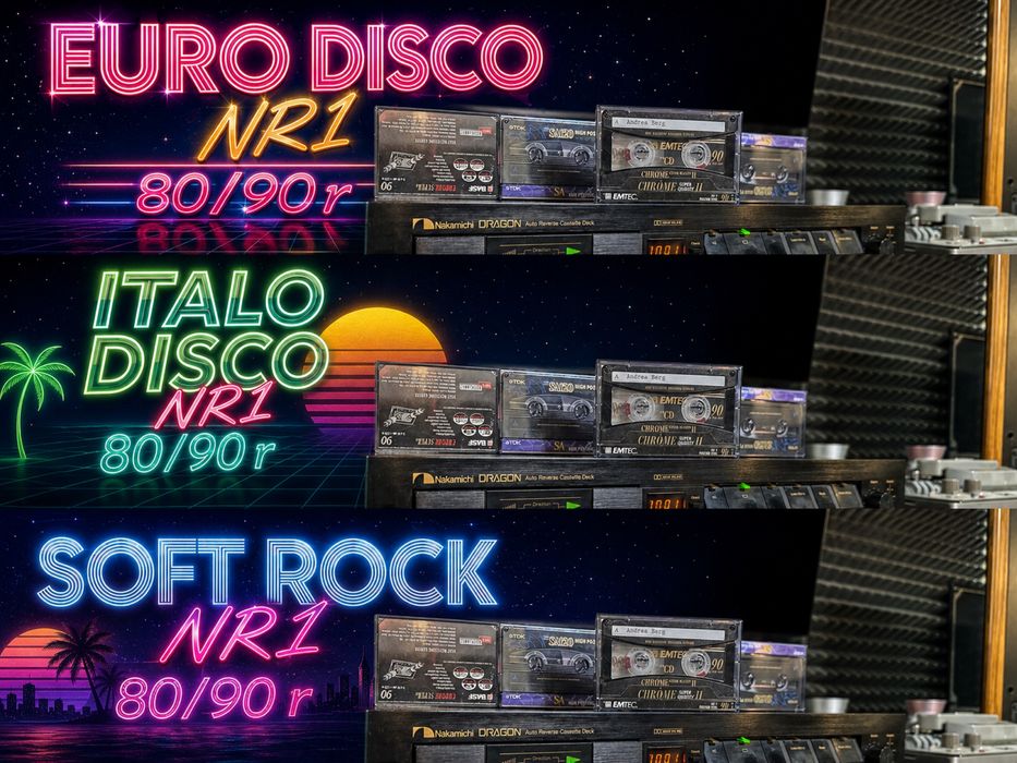 Kasety magnetofonowe z przebojami NR1 Italo Disco, Euro Disco, Soft Rock, Pop, lata 80/90- realizacja Nakamichi Dragon. Przeżyj to w stylu „RETRO” :)!