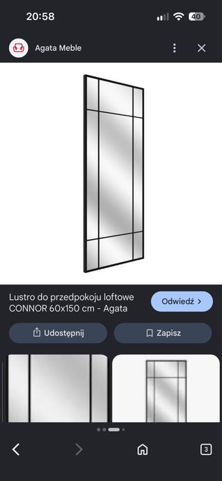 Lustro loftowe czarna rama duze stan idealny Agata meble