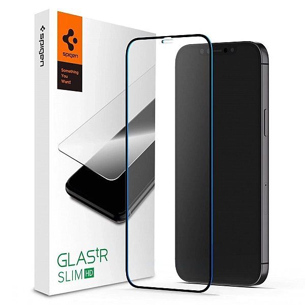 Szkło hartowane Spigen Glass Fc na iPhone 12 / iPhone 12 Pro - czarne