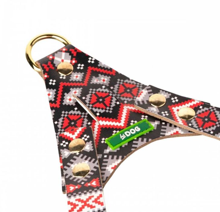 Шлея з повідцем шкіряна Hi Dog "Вишиванка"
