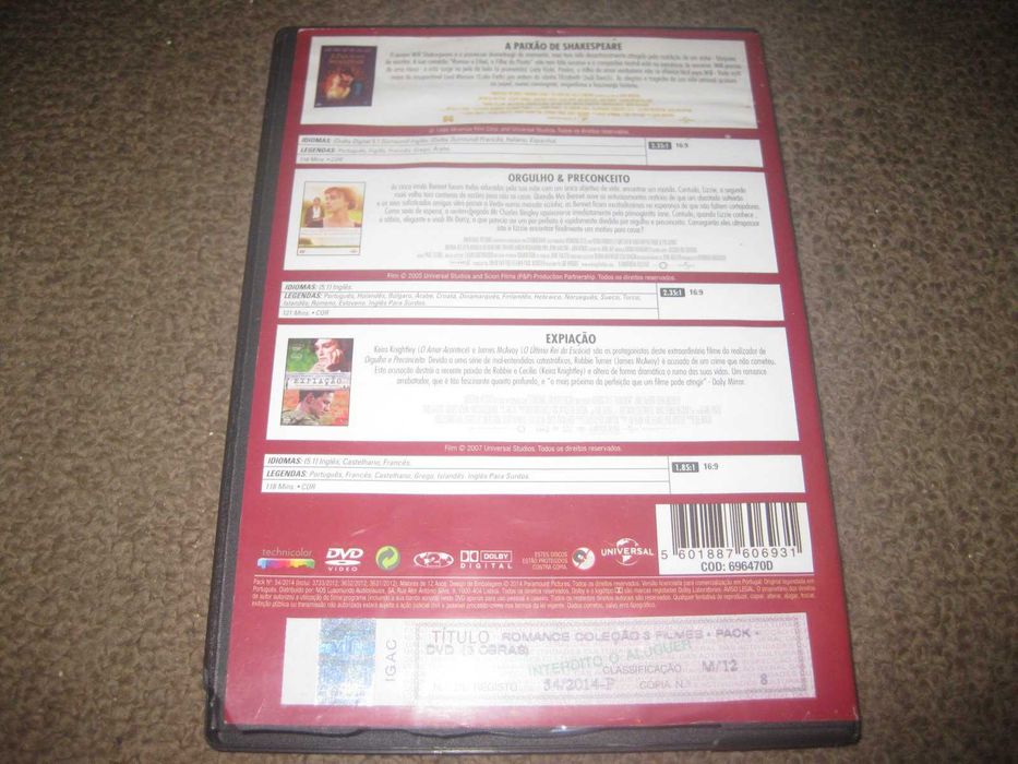 Box com 3 Filmes em DVD do género Romance