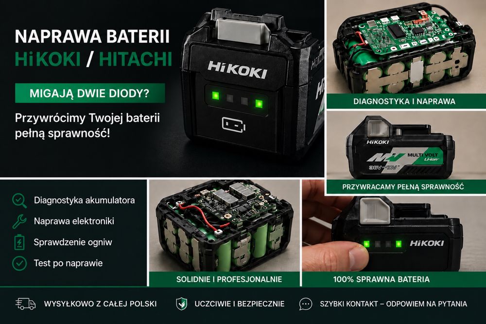 Naprawa akumulatorów HiKOKI / Hitachi – migają dwie diody
