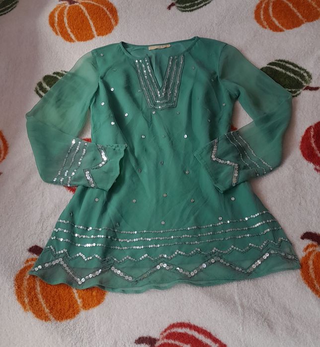 Zielona sukienka 70s boho woodstock