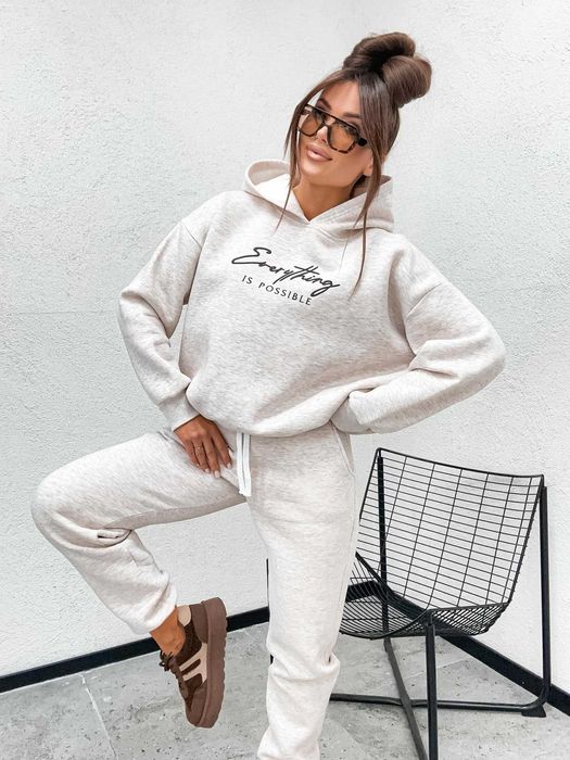 HIT! Komplet Dresowy Ocieplany MOTION, Bawełna 100% Jasny i Ciemny Beż