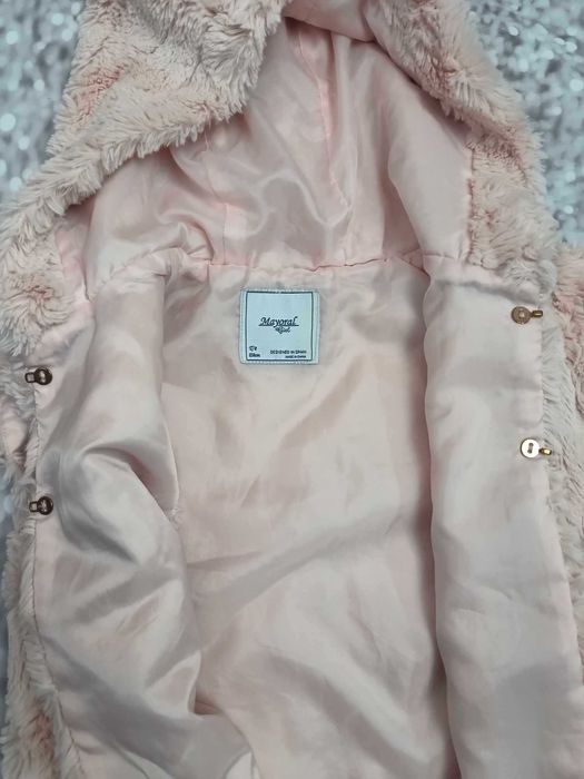 Kamizelka/bezrękawnik pudrowy różowy z kapturem,  128 cm