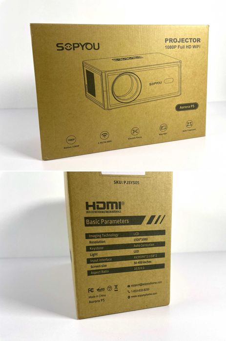 SOPYOU P5 Проектор 1080P Full HD, 650ANSI яскравість, Wi-Fi Bluetooth