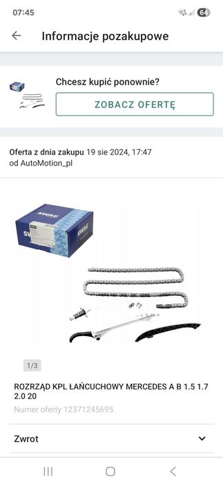 Rozrząd kpl łańcuchowy mercedes A B 1.5 , 1.7