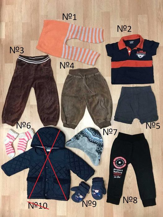 Пакет одежды 9шт.х10грн 6мес-1,5года, мальчик штаны  лосины шапкка