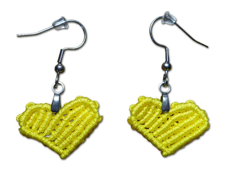Kolczyki ze sznurka, makrama handmade stal nierdzewna serce Walentynki