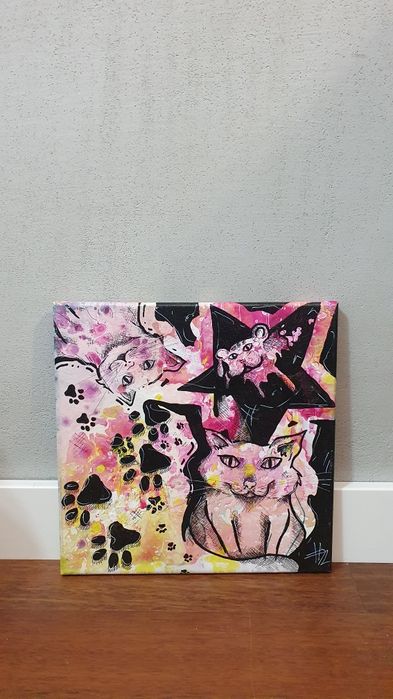Obraz koty Kot handmade 40x40 abstrakcja