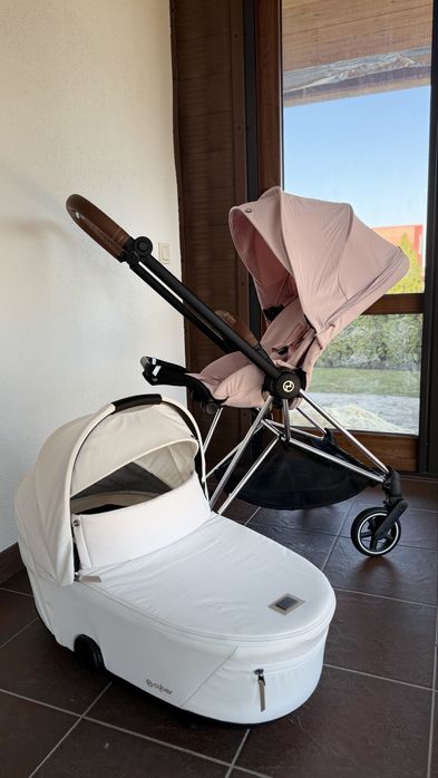 Коляска 2 в 1 Cybex mios peach pink шасі chrome black , люлька біла