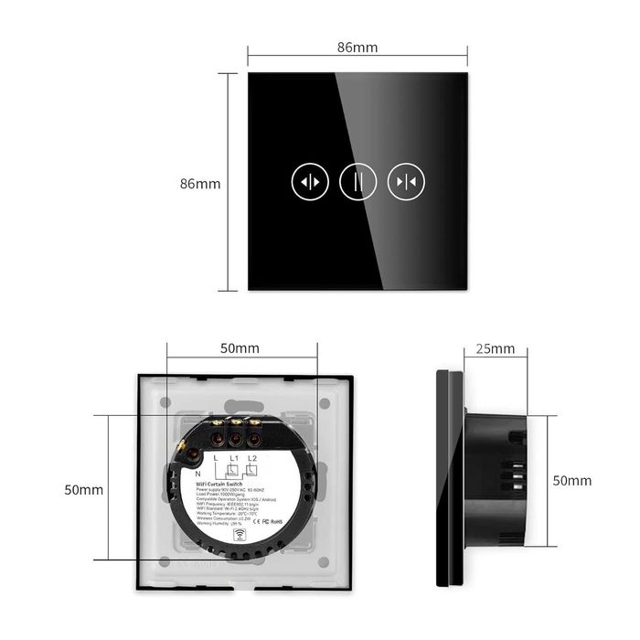 Włącznik żaluzjowy sterowanie rolet szklany czarny WIFI TUYA