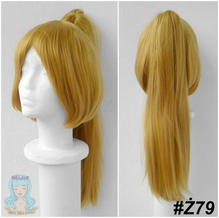Ciemna żółta blond peruka z kitką grzywką wig cosplay żółty