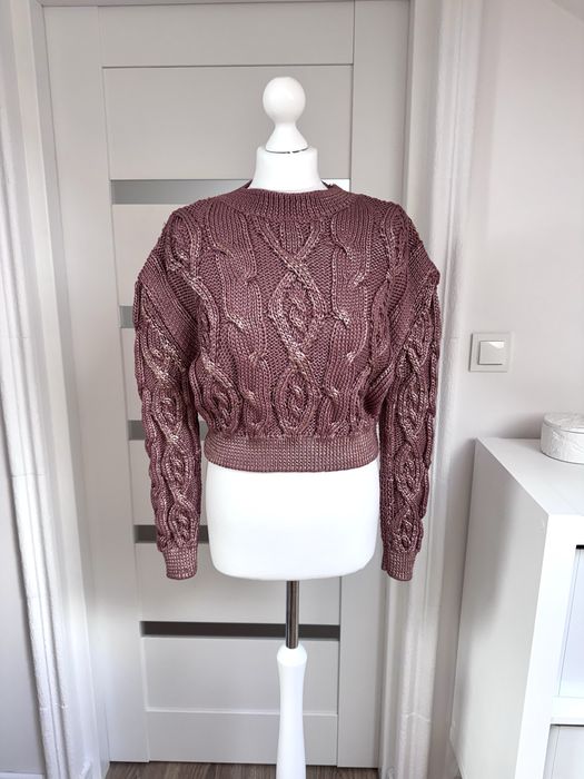 Sweter zara splot warkocze metaliczny nowy