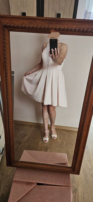 Sukienka pudrowy róż, imprezowa, koktajlowa, wesele Lacoria