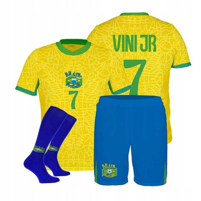 Strój / komplet piłkarski VINICIUS JR. BRAZYLIA + getry rozm. 128
