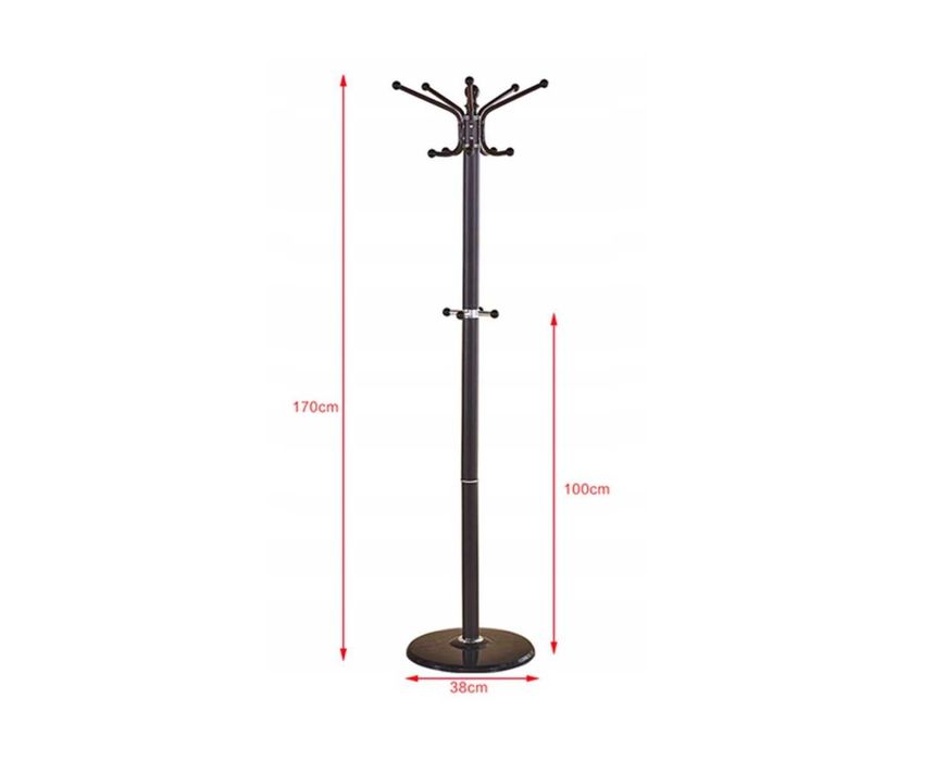 Wieszak Stojący na Kurtki Czapki Ubrania Metalowy Czarny Wolnostojący