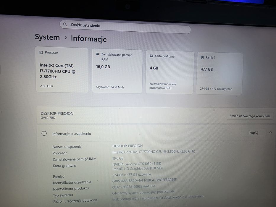 msi gv62 7rd polecam