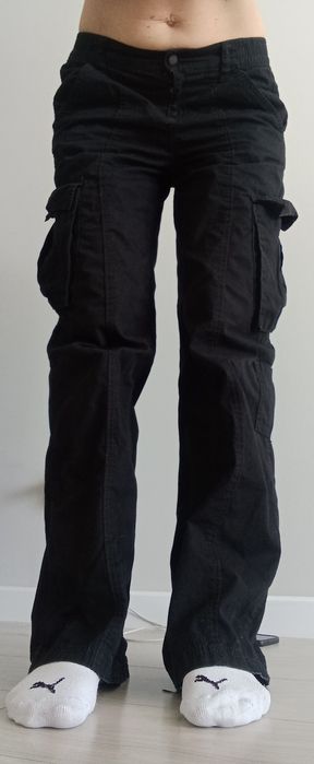 Czarne spodnie bojówki H&M 36 38 S M kieszenie