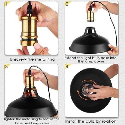 Czarna lampa wisząca Lightess, metalowa, styl retro, średnica 27 cm