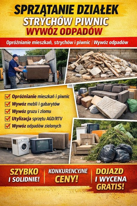 Sprzątanie działek strychów piwnic wywóz odpadów odbiór śmieci mebli