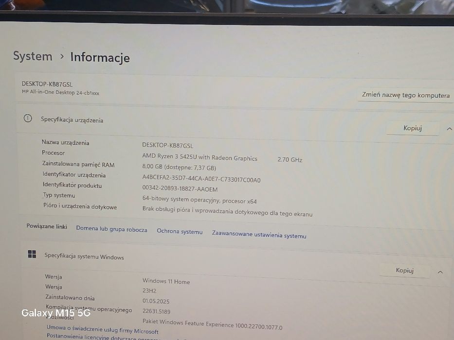 Komputer hp all-in-One ryzen 3. 5000 series