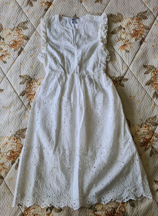 Sukienka midi H&M hafty ażurowa boho 36 S