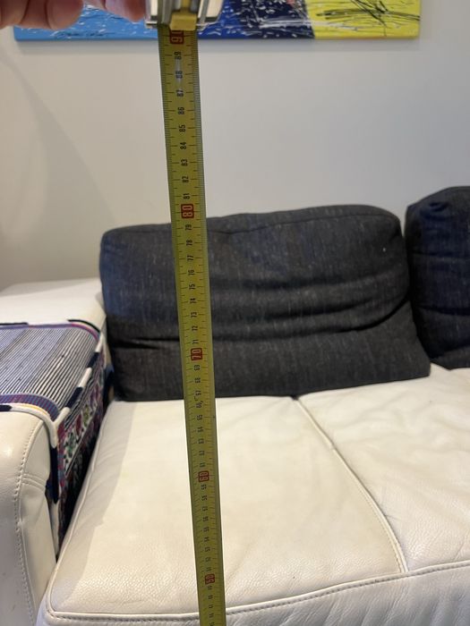 Sofá Luxo Premium 3/4 lugares branco Pele + cinzento penas Inox SPACE