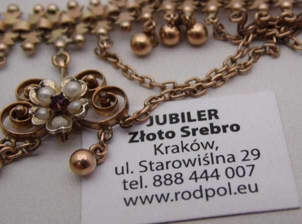 XIX w. naszyjnik kolia kwiat z perłami i granatem.