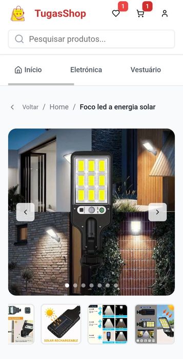 Foco led solar  com sensor de luz