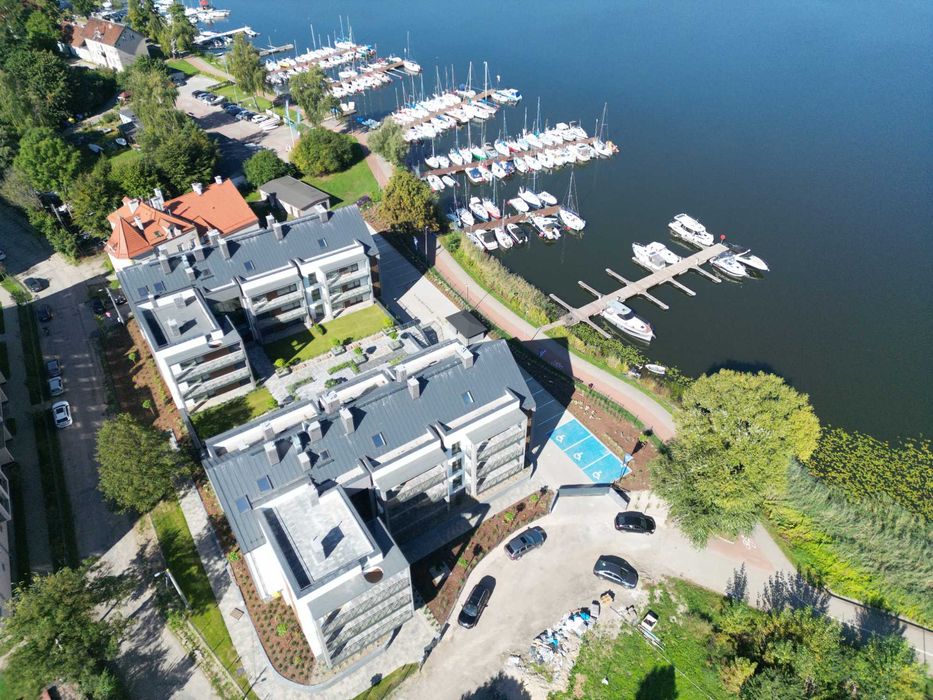 Marina Ostróda - widok na jezioro, nocleg Mazury, garaż, tarasy, 3pok