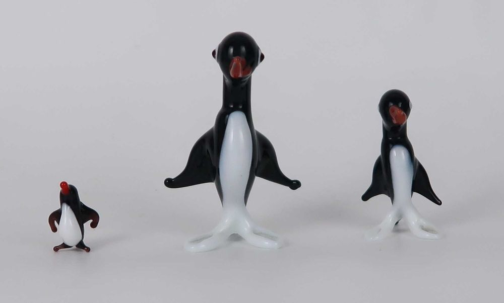 Figuras miniaturas vidro soprado - Família de Pinguins