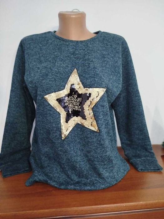 світшот подовжений, ангора на флісі, принт зірка -паєтка