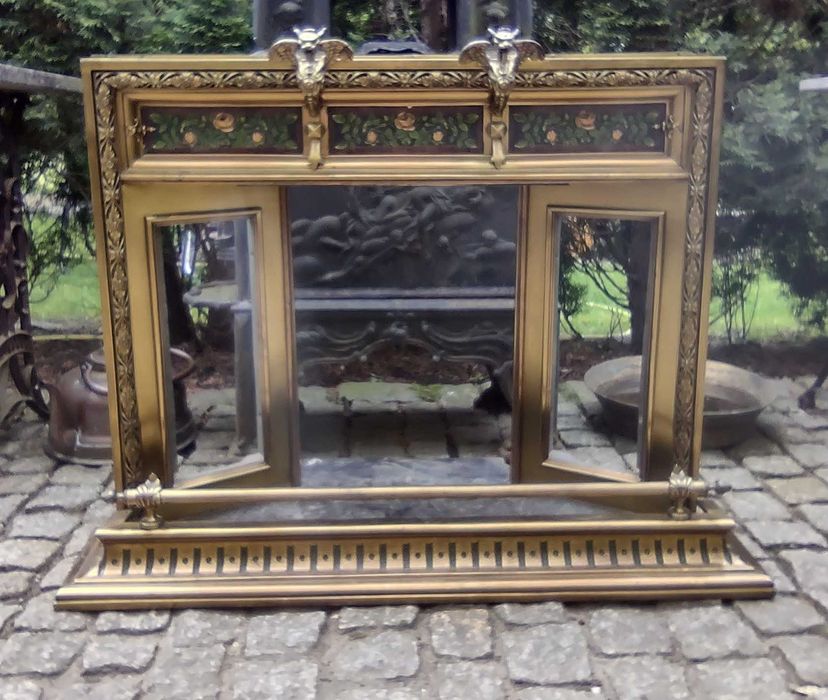 Antyk francuski portal kominkowy XIX w. brąz ceramika