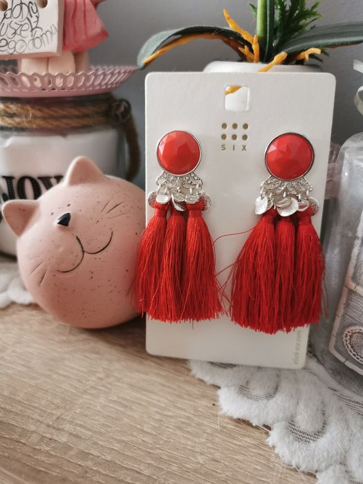 Czerwone Kolczyki Chwosty #Boho
