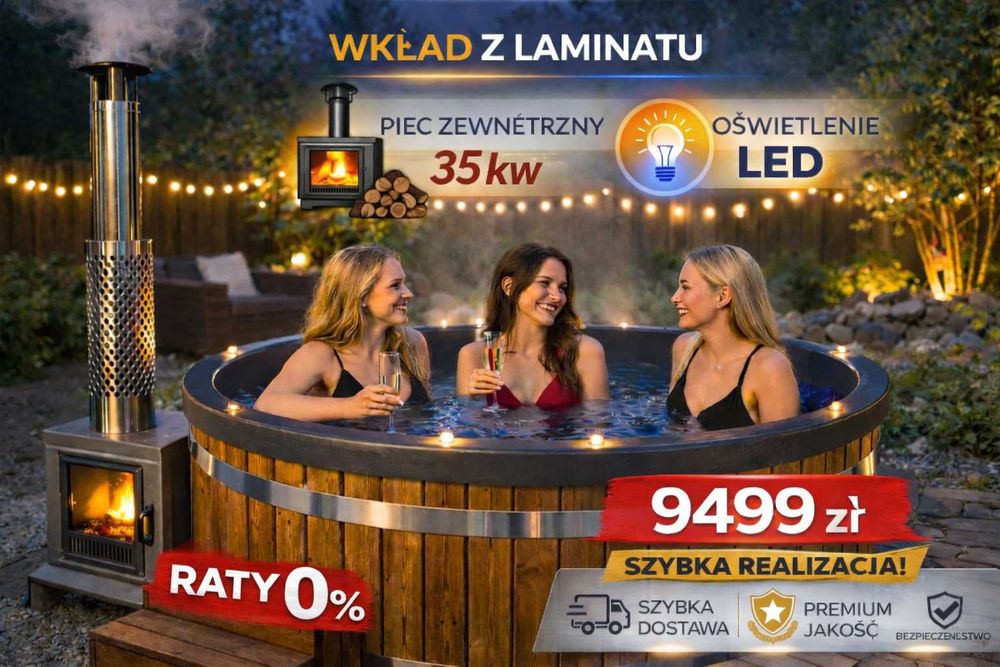 BALIA OGRODOWA z piecem 2m, jakuzzi, gorąca beczka, wanna z masażem