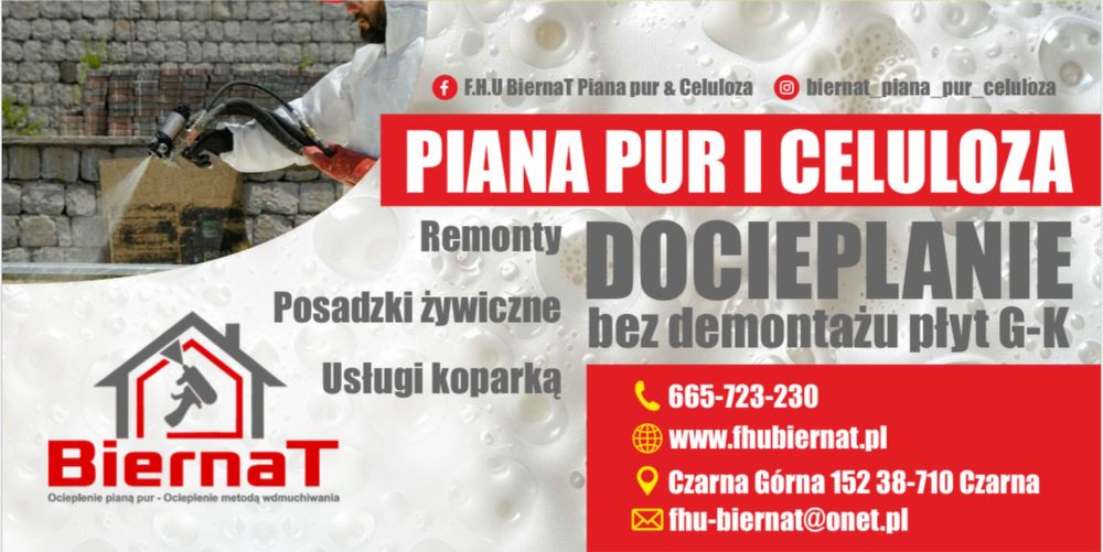 Izolacja Pianą Pur i Celuloza bez demontażu płyt GK