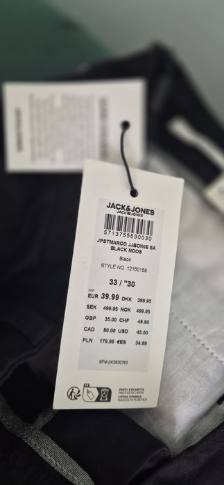 Spodnie męskie czarne Jack&Jones slim fit W33 L33