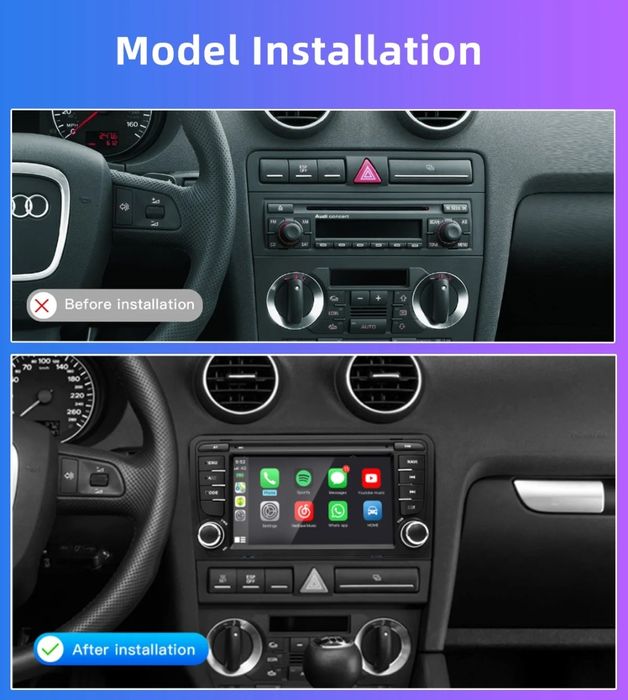 Radio 2 DIN Android AUDI A3 (8P) 2003 até 2012 + 4+32 GB  + Carplay +